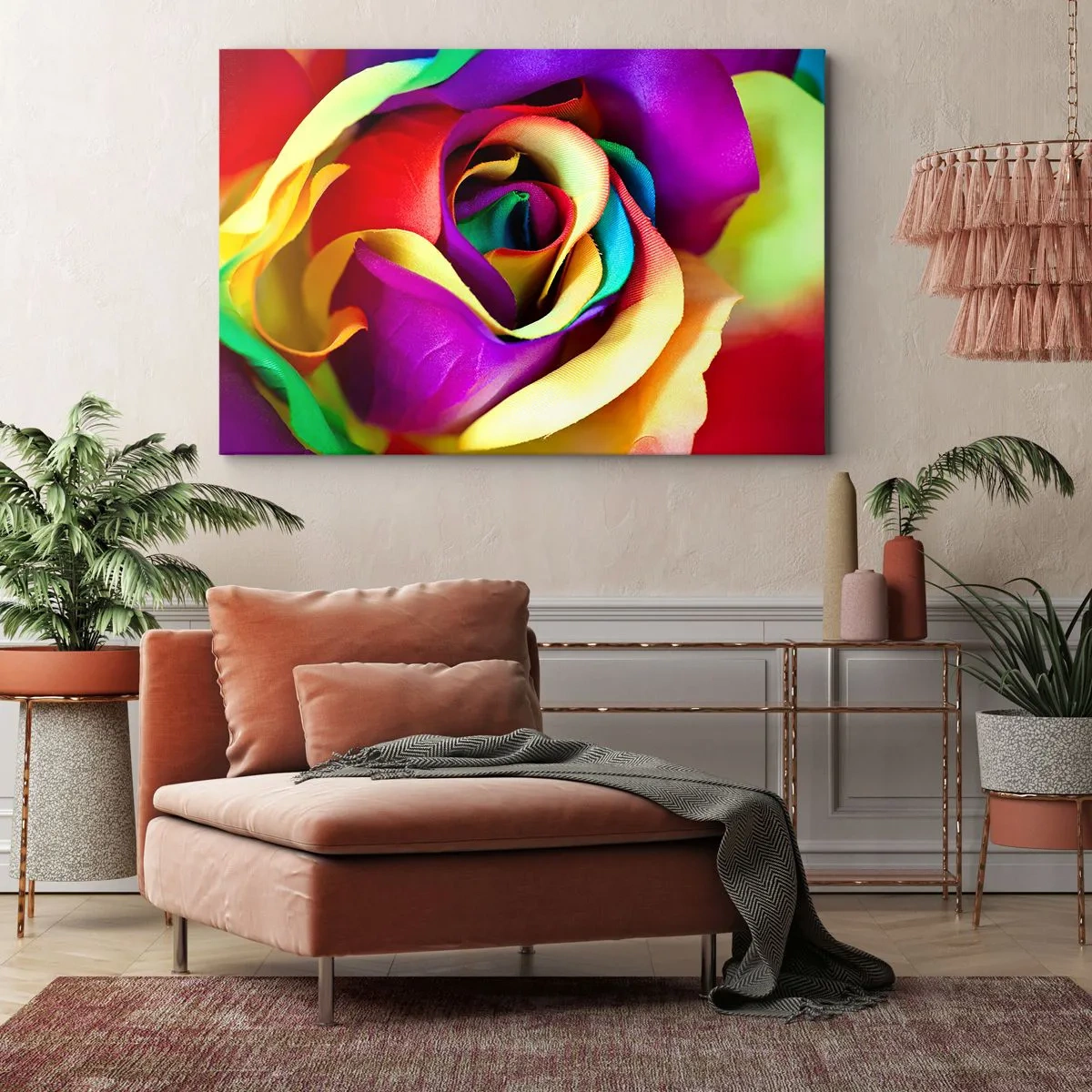 Bild auf Leinwand - Leinwandbild - Eine bunte Rose in Regenbogenfarben - 70x50cm - Es ist unmöglich - Moderne Wanddekoration für Wohnzimmer und Schlafzimmer ARTTOR