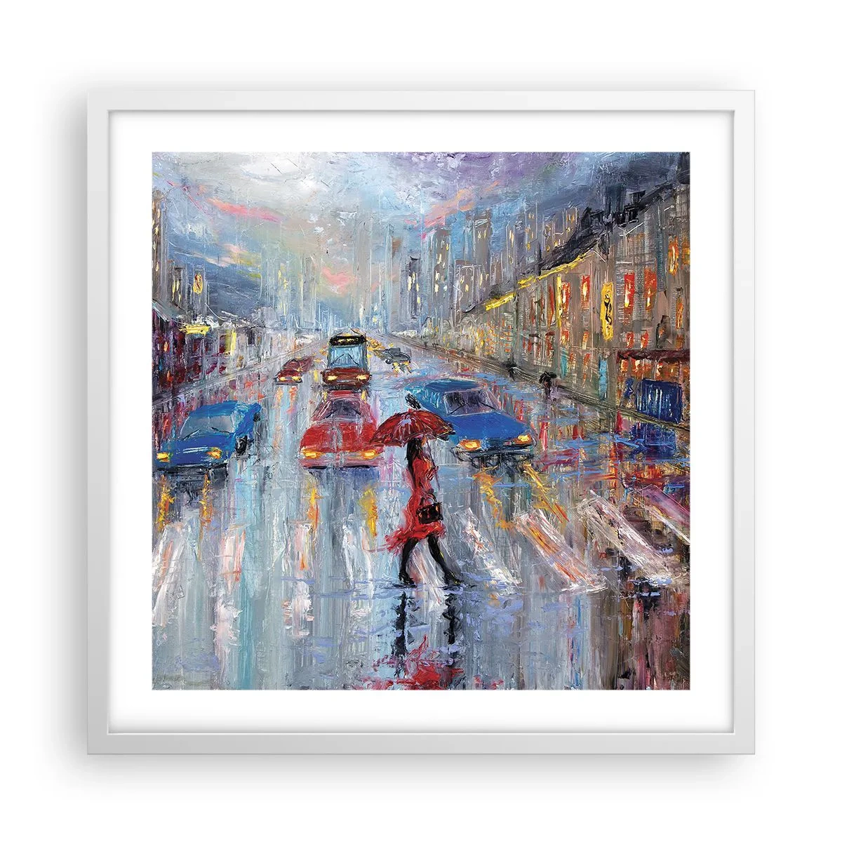 Poster in einem weißen Rahmen - Regnerischer Nachmittag in der Stadt - 50x50 cm