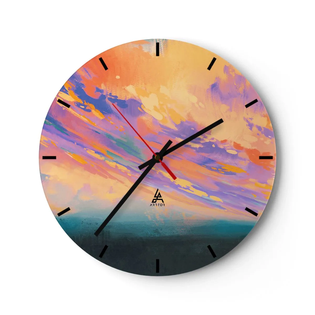 Wanduhr - Glasuhr - Abstrakter Sonnenuntergang in Pastellfarben - 30x30cm - Die Anziehungskraft - Moderne Wanddekoration für Wohnzimmer, Küche und Schlafzimmer ARTTOR