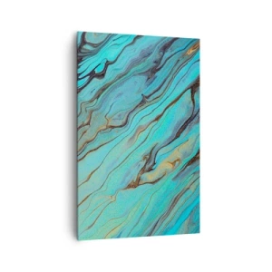 Bild auf Leinwand - Leinwandbild - Abstrakte Wellen in Türkis- und Goldtönen - 80x120cm - Türkisfarbene Flut - Moderne Wanddekoration für Wohnzimmer und Schlafzimmer ARTTOR
