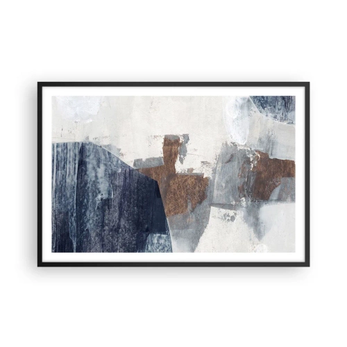 Poster in einem schwarzem Rahmen - Blaue und braune Formen - 91x61 cm