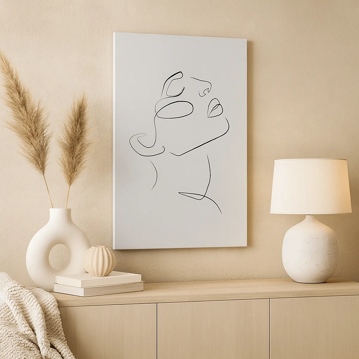 Bild auf Leinwand - Leinwandbild - Eine minimalistische Skizze des Gesichts einer Frau im Profil. - 50x70cm - Die Drehungen und Wendungen der Träume - Moderne Wanddekoration für Wohnzimmer und Schlafzimmer ARTTOR