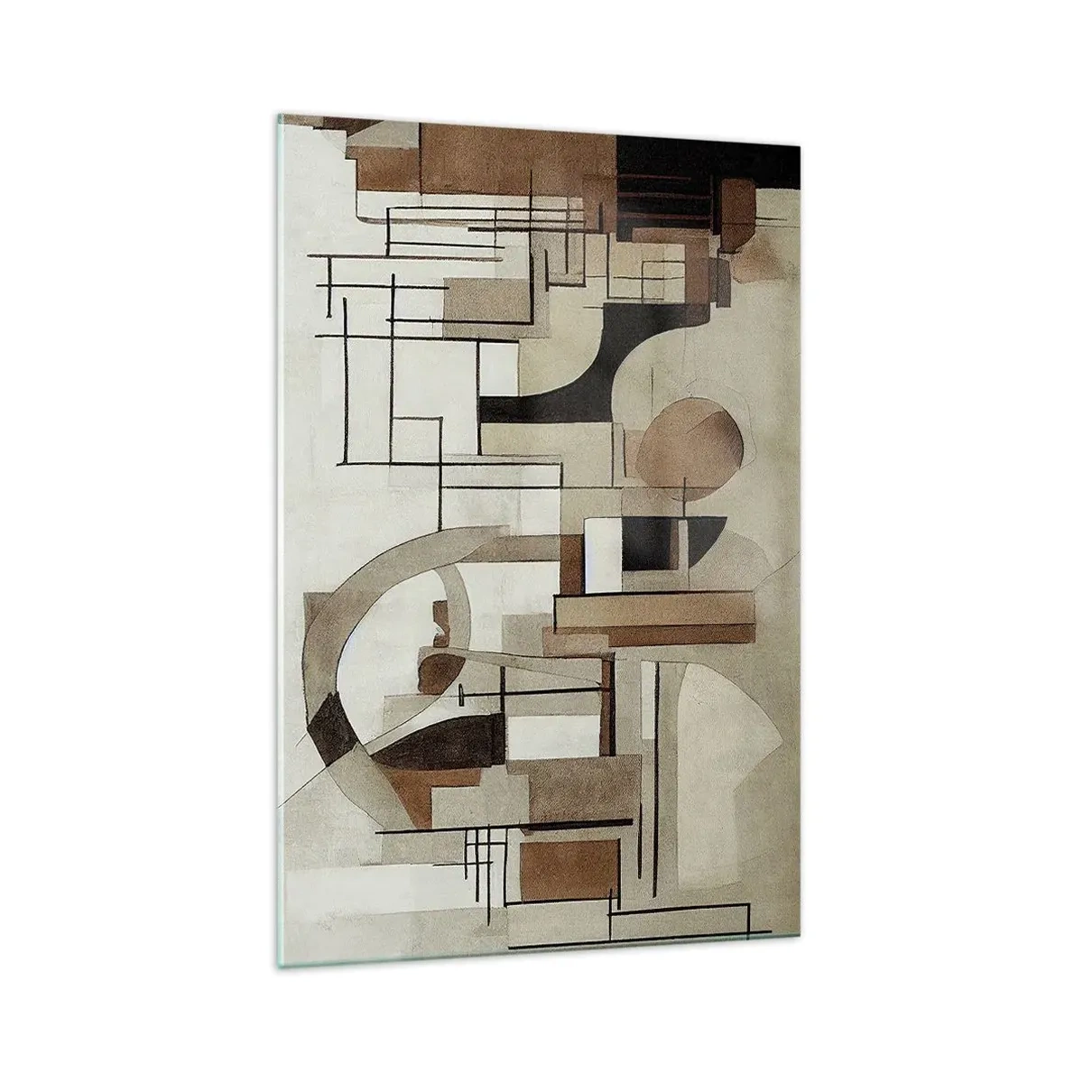 Glasbild - Bild auf glas - Architektonische Abstraktion in Beige und Braun - 70x100cm - Stadtbild 2.0 - Moderne Wanddekoration für Wohnzimmer und Schlafzimmer ARTTOR