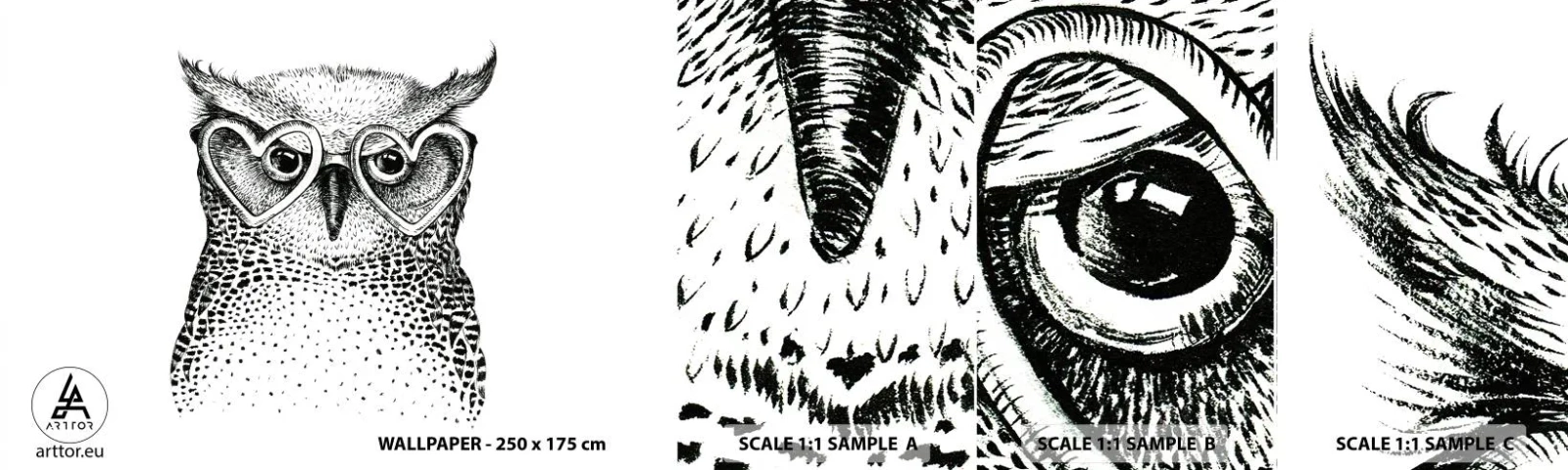 Fototapeten Muster Selbstklebend Deluxe Sticker - Klug und mit Liebe - Eule, Für Kinder, Tiere - 100x30 cm