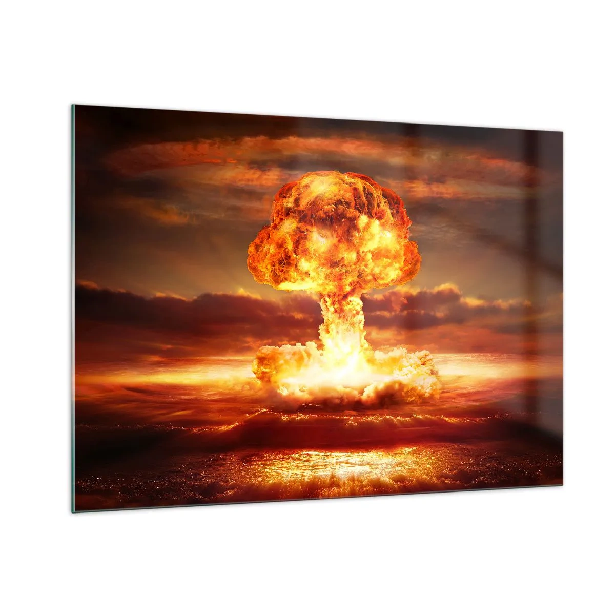 Glasbild - Bild auf glas - Eine Pilzwolkenexplosion in den intensiven Farben eines Sonnenuntergangs - 100x70cm - Und das Ende wird kommen - Moderne Wanddekoration für Wohnzimmer und Schlafzimmer ARTTOR