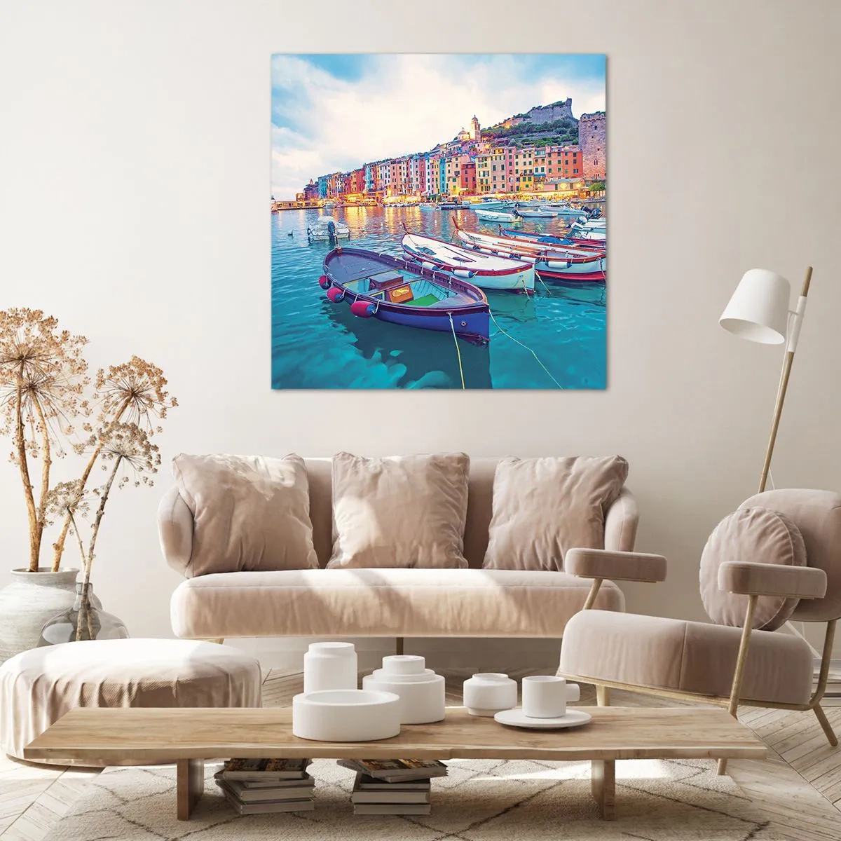 Bild auf Leinwand - Leinwandbild - Bunter Abend im Hafen - 50x50 cm