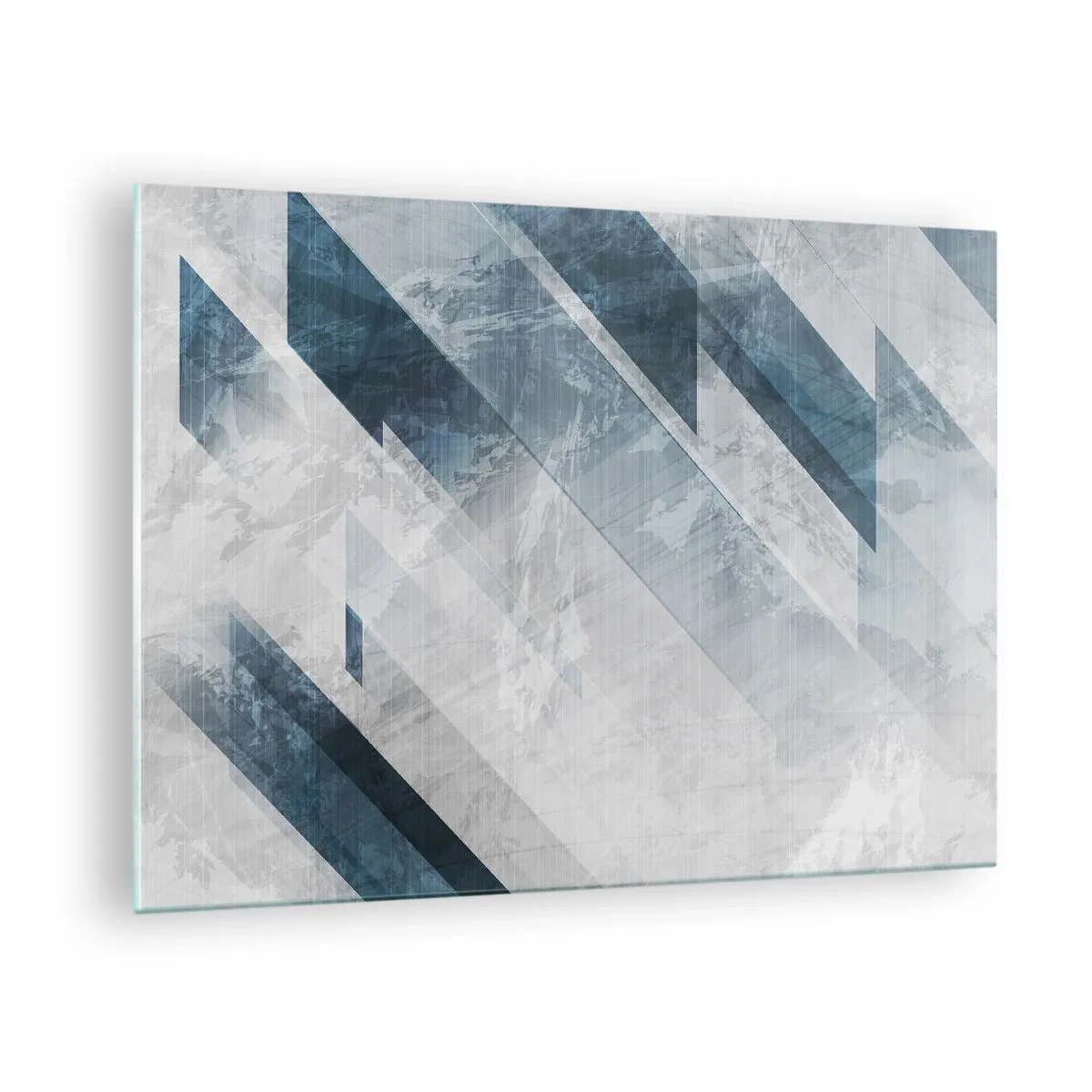 Glasbild - Bild auf glas - Geometrische Streifen in Grau- und Marineblautönen - 70x50cm - Räumliche Komposition - graue Bewegung - Moderne Wanddekoration für Wohnzimmer und Schlafzimmer ARTTOR