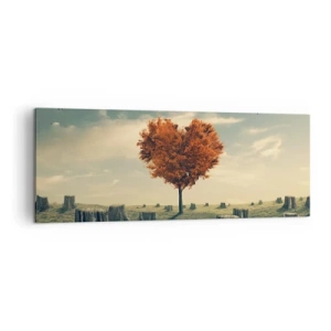 Bild auf Leinwand - Leinwandbild - Ein herzförmiger Baum in einem Feld aus Baumstümpfen, ein Symbol der Hoffnung - 140x50cm - Es gibt noch Hoffnung - Moderne Wanddekoration für Wohnzimmer und Schlafzimmer ARTTOR