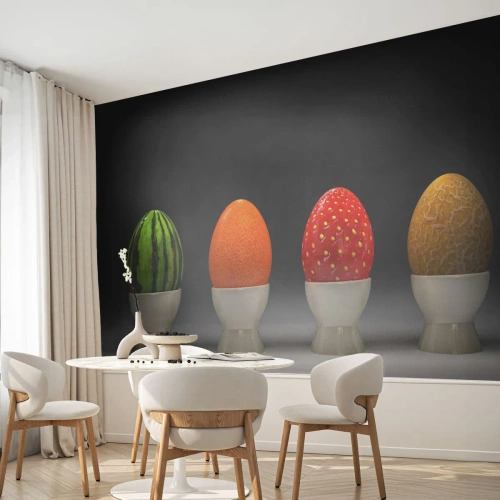 Fototapete Premium Sand - Obstfrühstück - Abstraktion, Obst, Ei - 350x256 cm