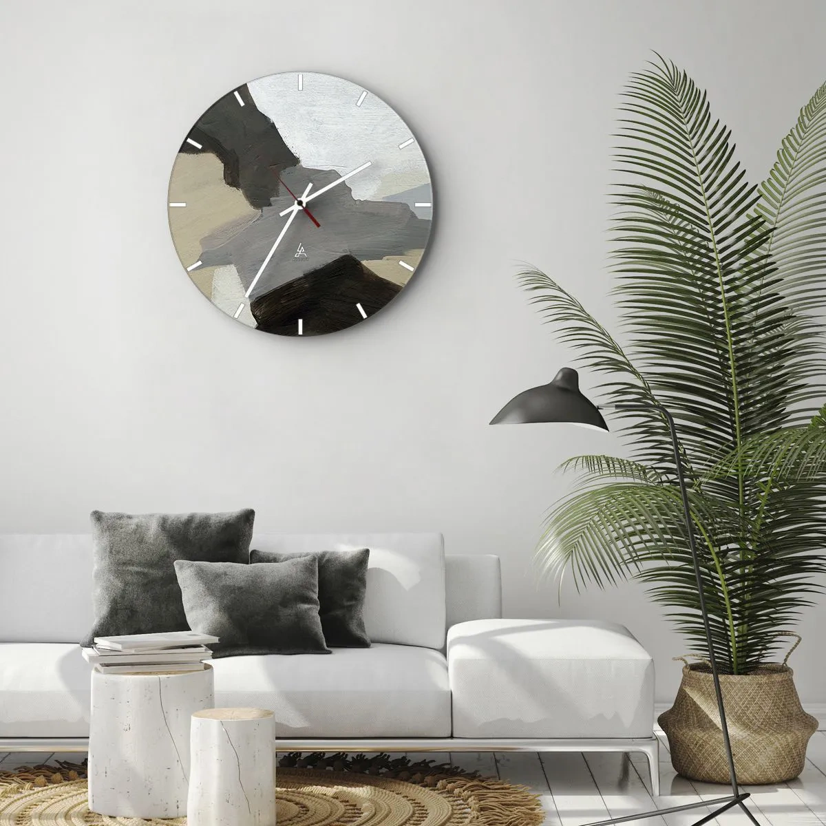 Wanduhr - Glasuhr - Abstraktion: Scheideweg des Graus - 40x40 cm