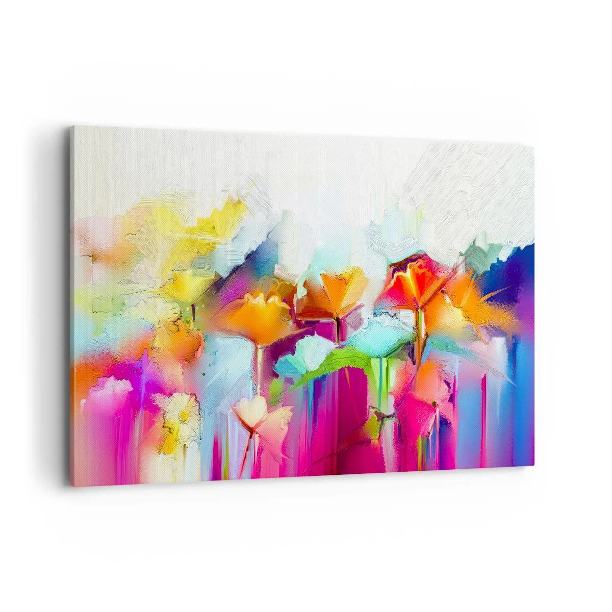Bild auf Leinwand - Leinwandbild - Abstrakte bunte Blumen auf hellem Hintergrund - 120x80cm - Der Regenbogen ist aufgeblüht - Moderne Wanddekoration für Wohnzimmer und Schlafzimmer ARTTOR