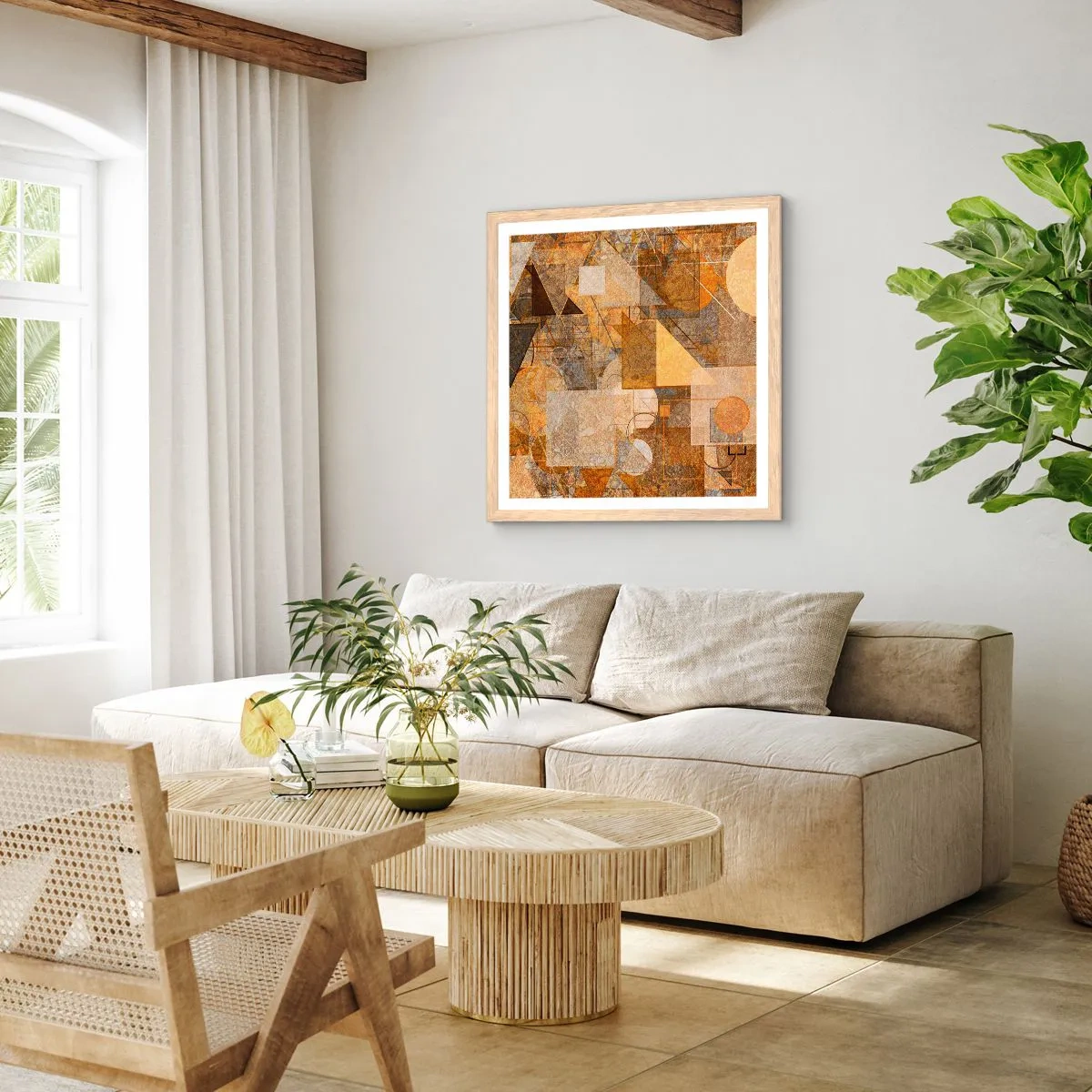 Poster in einem Rahmen aus heller Eiche - Eine kubistische Studie aus Bronze - 60x60 cm