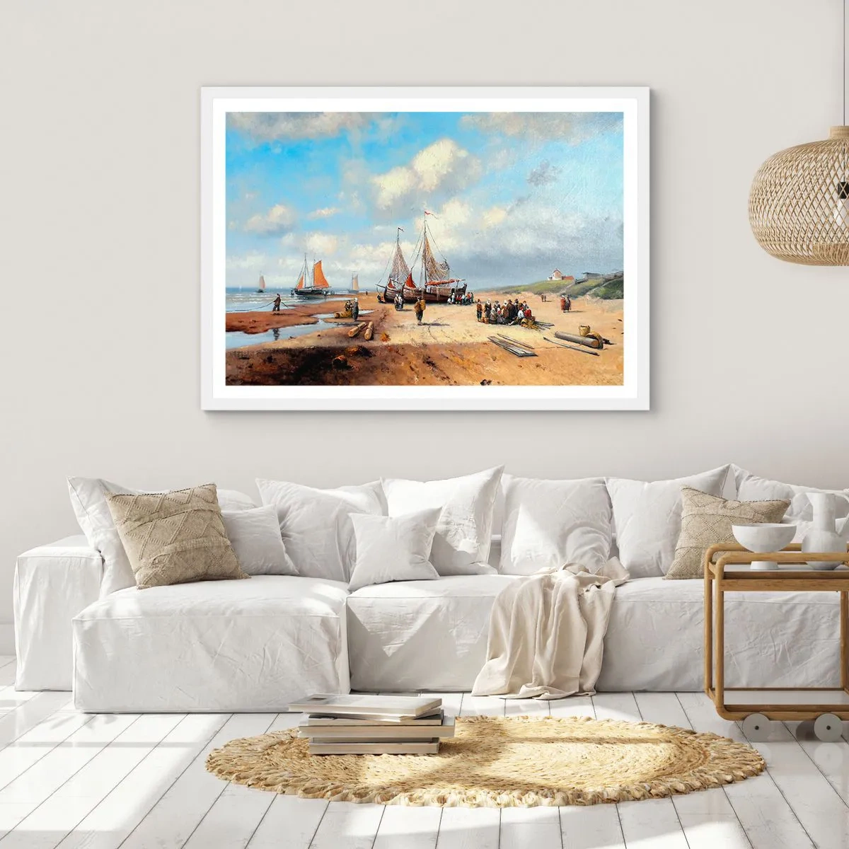 Poster in einem weißen Rahmen - Nach einem erfolgreichen Fischfang - 91x61 cm