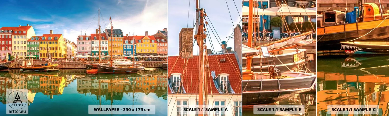 Fototapetenmuster Standard Eco - Glatt wie ein Spiegel über dem Wasser - Landschaft, Die Architektur, Kopenhagen - 100x30 cm