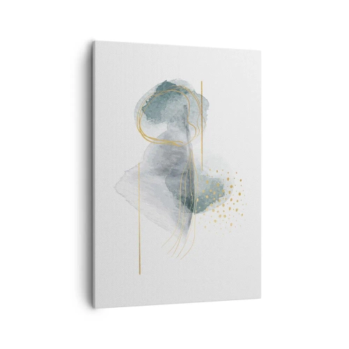 Bild auf Leinwand - Leinwandbild - Eine abstrakte Komposition in Türkis- und Goldtönen. - 50x70cm - Über das Verhältnis von Grau und Gold - Moderne Wanddekoration für Wohnzimmer und Schlafzimmer ARTTOR