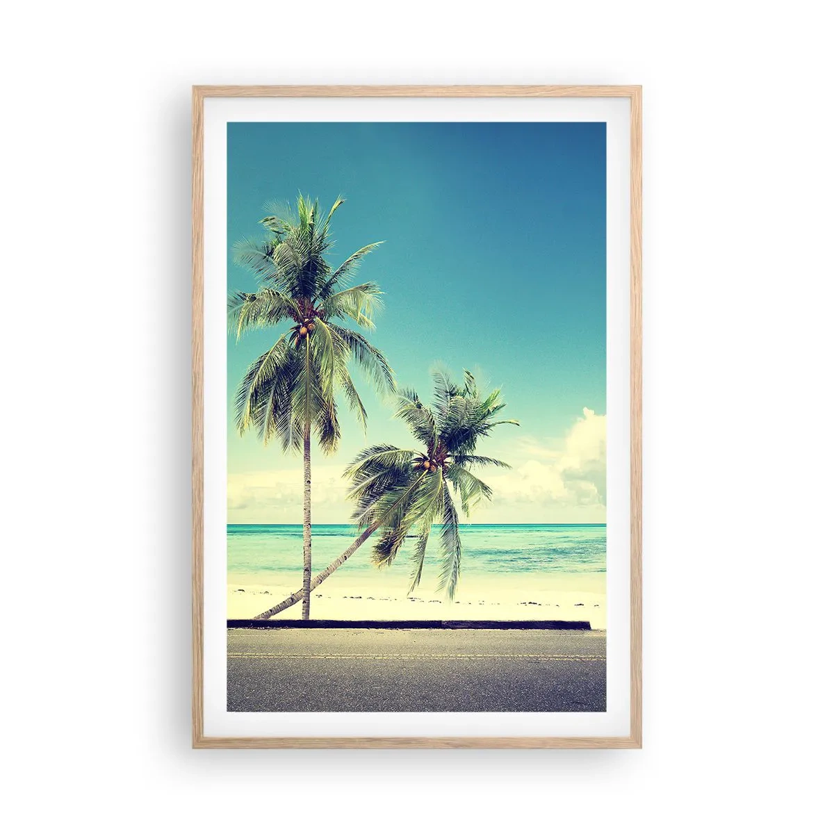 Poster in einem Rahmen aus heller Eiche - Zeit um in die Ferien zu starten - 61x91 cm