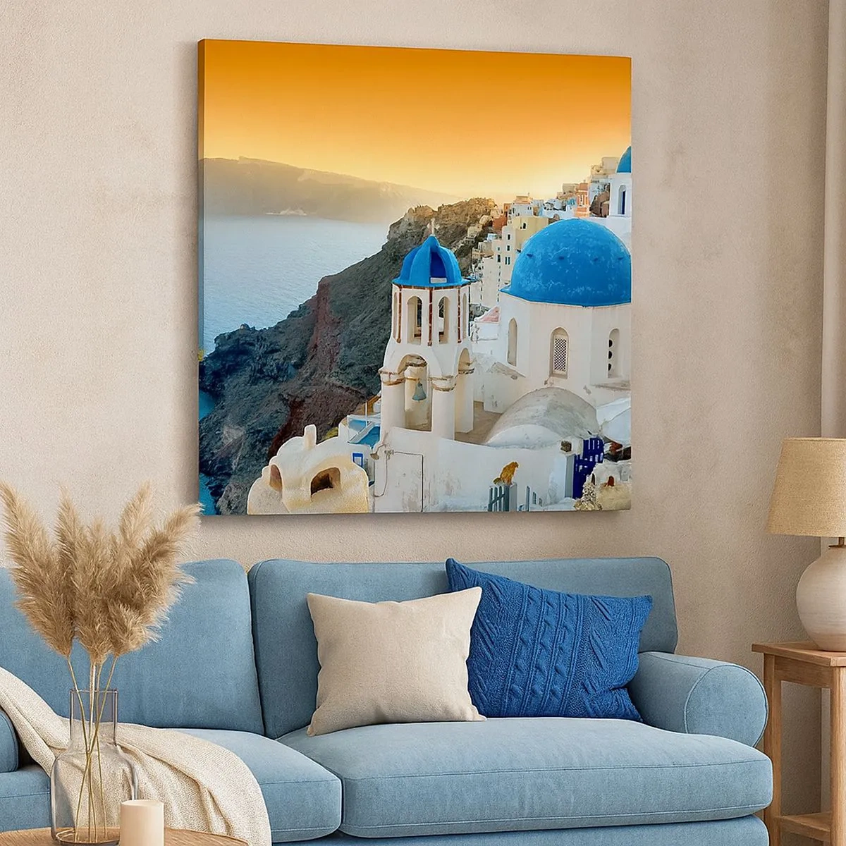 Bild auf Leinwand - Leinwandbild - Santorini - an die Felsen gekuschelt - 30x30 cm