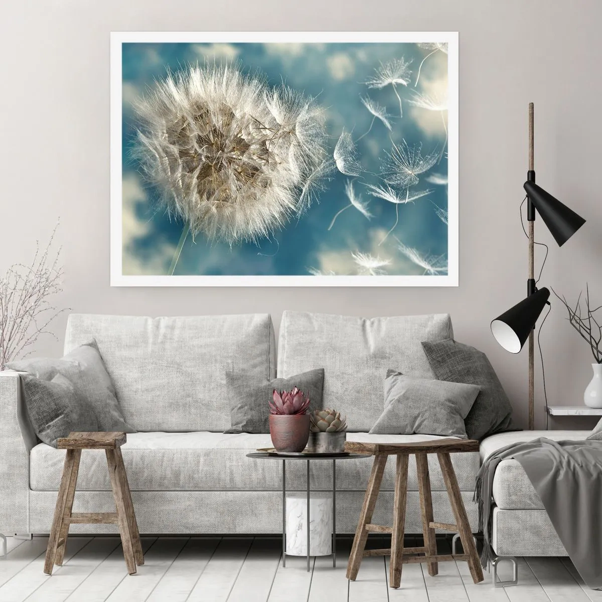 Poster - Ein verwelkter Löwenzahn vor blauem Himmel - 100x70cm - Engelsatem - Moderne Wanddekoration für Wohnzimmer und Schlafzimmer ARTTOR