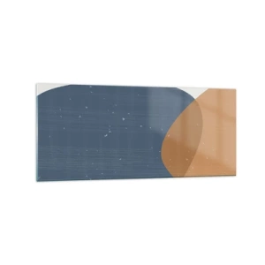 Glasbild - Bild auf glas - Eine minimalistische geometrische Komposition in Blau- und Orangetönen. - 120x50cm - Ovale und Einflüsse - Moderne Wanddekoration für Wohnzimmer und Schlafzimmer ARTTOR