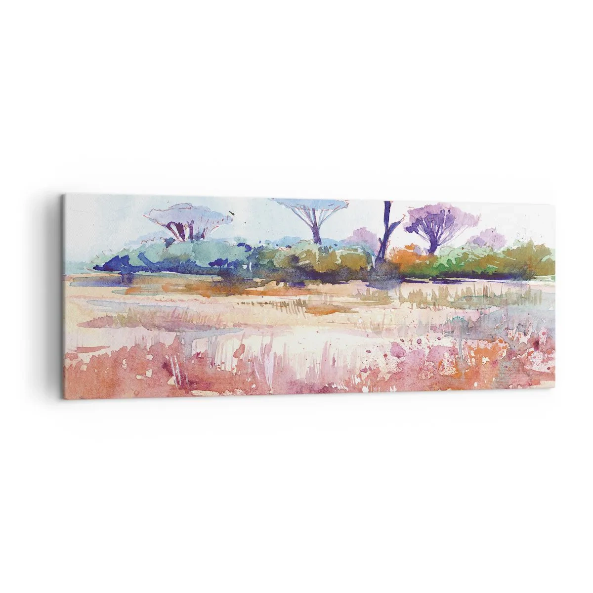 Bild auf Leinwand - Leinwandbild - Eine malerische Savannenlandschaft in Aquarellfarben - 140x50cm - Savannah-Farben - Moderne Wanddekoration für Wohnzimmer und Schlafzimmer ARTTOR