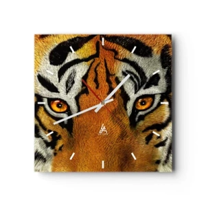 Wanduhr - Glasuhr - Nahaufnahme eines Tigers mit intensivem Blick - 30x30cm - Schrecklich und schön - Moderne Wanddekoration für Wohnzimmer und Schlafzimmer ARTTOR