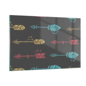 Glasbild - Bild auf glas - Bunte Pfeile auf dunklem Hintergrund in einem grafischen Layout - 120x80cm - In der Verordnung - Moderne Wanddekoration für Wohnzimmer und Schlafzimmer ARTTOR