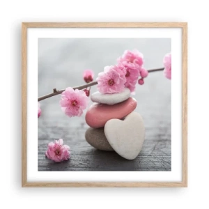 Poster in einem Rahmen aus heller Eiche - Glückseligkeit mit einer Kirschblüte - 50x50 cm