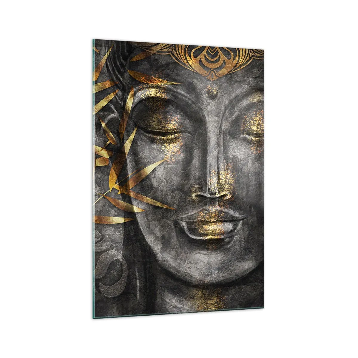 Glasbild - Bild auf glas - Zen-Buddha-Bild mit goldenem Bambus - 70x100cm - Fühle den Frieden - Moderne Wanddekoration für Wohnzimmer und Schlafzimmer ARTTOR