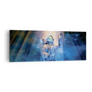 Bild auf Leinwand - Leinwandbild - Astronaut im Licht einer kosmischen Explosion voller Sterne - 140x50cm - Endlich am Ende - Moderne Wanddekoration für Wohnzimmer und Schlafzimmer ARTTOR