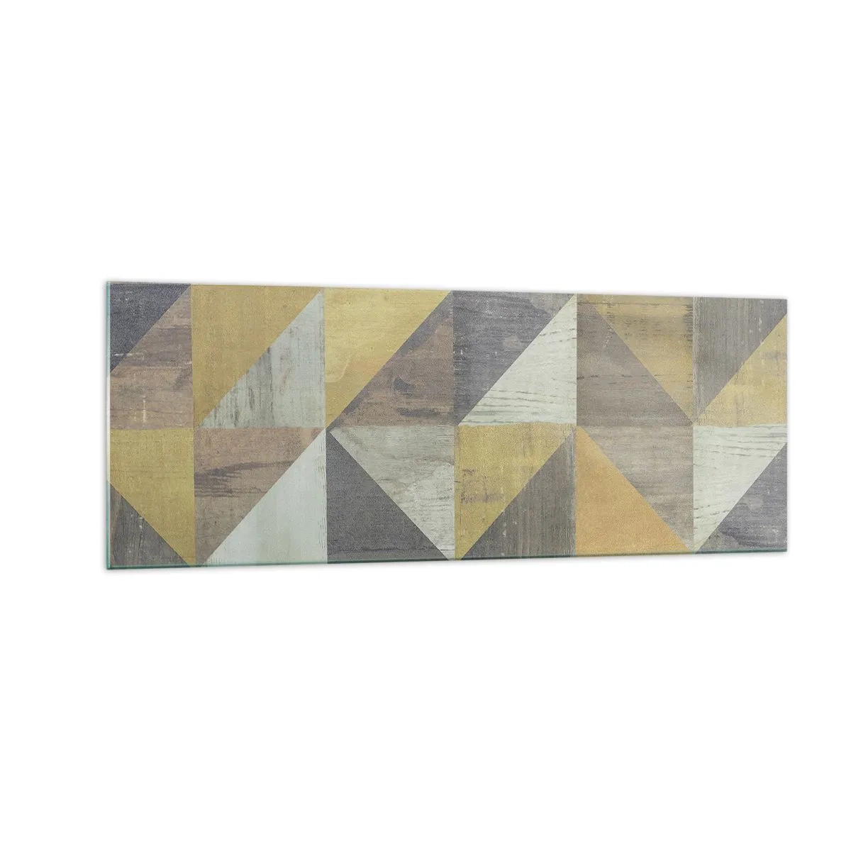 Glasbild - Bild auf glas - Geometrische Komposition aus Dreiecken in erdigen Farbtönen - 140x50cm - Am Winkel des Dreiecks - Moderne Wanddekoration für Wohnzimmer und Schlafzimmer ARTTOR