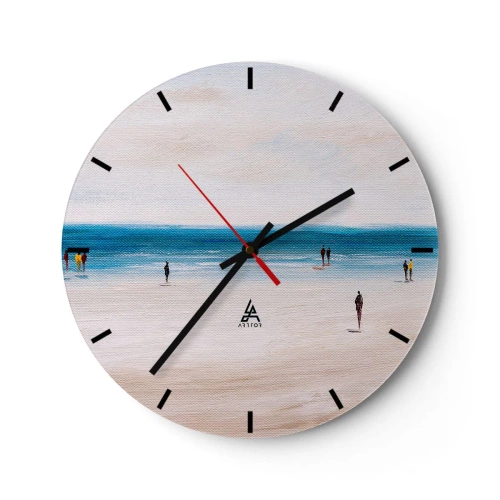 Wanduhr - Glasuhr - Figuren, die am Strand spazieren gehen und das ruhige Meer betrachten - 30x30cm - Natürliches Bedürfnis - Moderne Wanddekoration für Wohnzimmer, Küche und Schlafzimmer ARTTOR