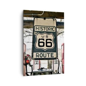 Bild auf Leinwand - Leinwandbild - Historische Tankstelle an der Route 66 - 70x100cm - Amerikanische Retro-Reise - Moderne Wanddekoration für Wohnzimmer und Schlafzimmer ARTTOR