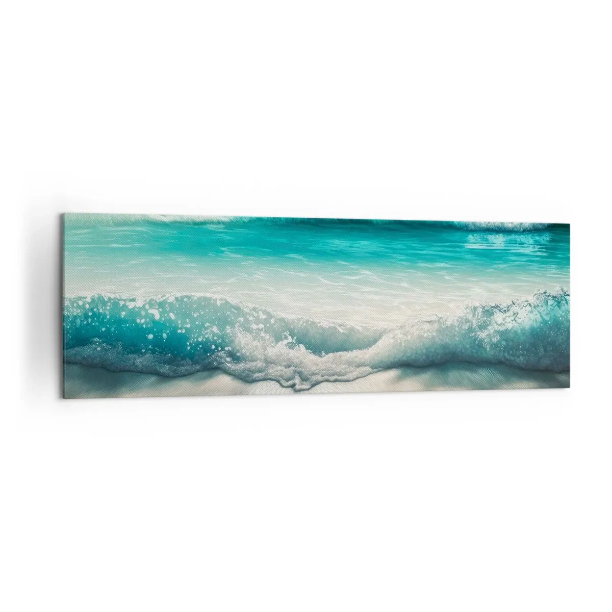 Bild auf Leinwand - Leinwandbild - Meereswellen an einem hellen Sandstrand - 160x50cm - Frieden des Ozeans - Moderne Wanddekoration für Wohnzimmer und Schlafzimmer ARTTOR