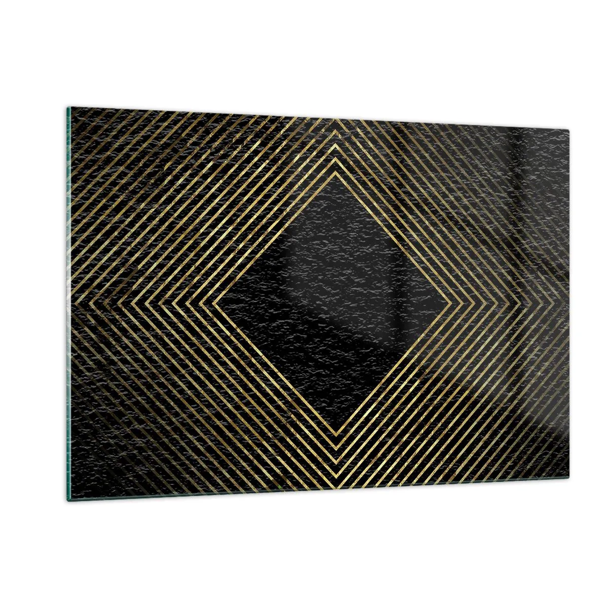 Glasbild - Bild auf glas - Goldener Diamant mit geometrischen Linien auf schwarzem Hintergrund - 120x80cm - Geometrie im glamourösen Stil - Moderne Wanddekoration für Wohnzimmer und Schlafzimmer ARTTOR