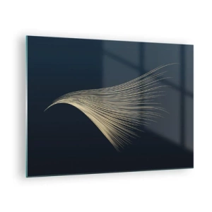 Glasbild - Bild auf glas - Eine goldene Linie, die einem Flügel auf einem marineblauen Hintergrund ähnelt - 70x50cm - Wie das Haar eines Engels - Moderne Wanddekoration für Wohnzimmer und Schlafzimmer ARTTOR