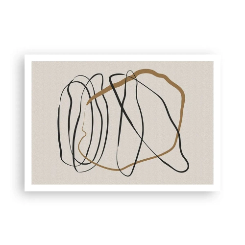 Poster - Künstlerische Linien in Schwarz und Gold auf hellem Hintergrund - 100x70cm - Komposition – Looptanz - Moderne Wanddekoration für Wohnzimmer und Schlafzimmer ARTTOR