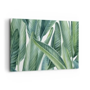 Bild auf Leinwand - Leinwandbild - Grüne Blätter im minimalistischen, botanischen Stil - 120x80cm - An und für sich Grün - Moderne Wanddekoration für Wohnzimmer und Schlafzimmer ARTTOR