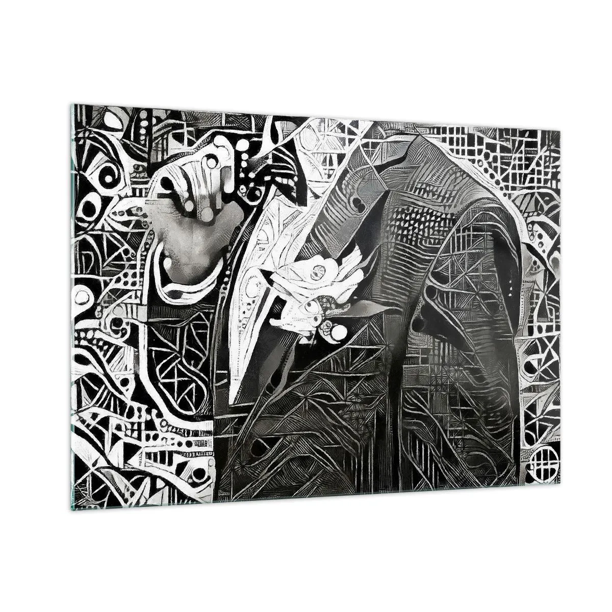 Glasbild - Bild auf glas - Schwarz-Weiß-Abstraktion mit geometrischen Mustern - 100x70cm - Nur ein scheinbar grauer Mann - Moderne Wanddekoration für Wohnzimmer und Schlafzimmer ARTTOR