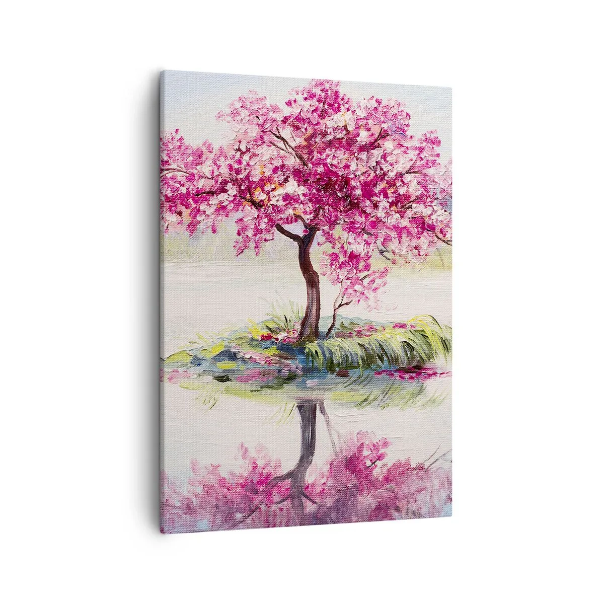 Bild auf Leinwand - Leinwandbild - Ein blühender Baum auf stillem Wasser - 50x70cm - Der Ritus des Frühlings - Moderne Wanddekoration für Wohnzimmer und Schlafzimmer ARTTOR