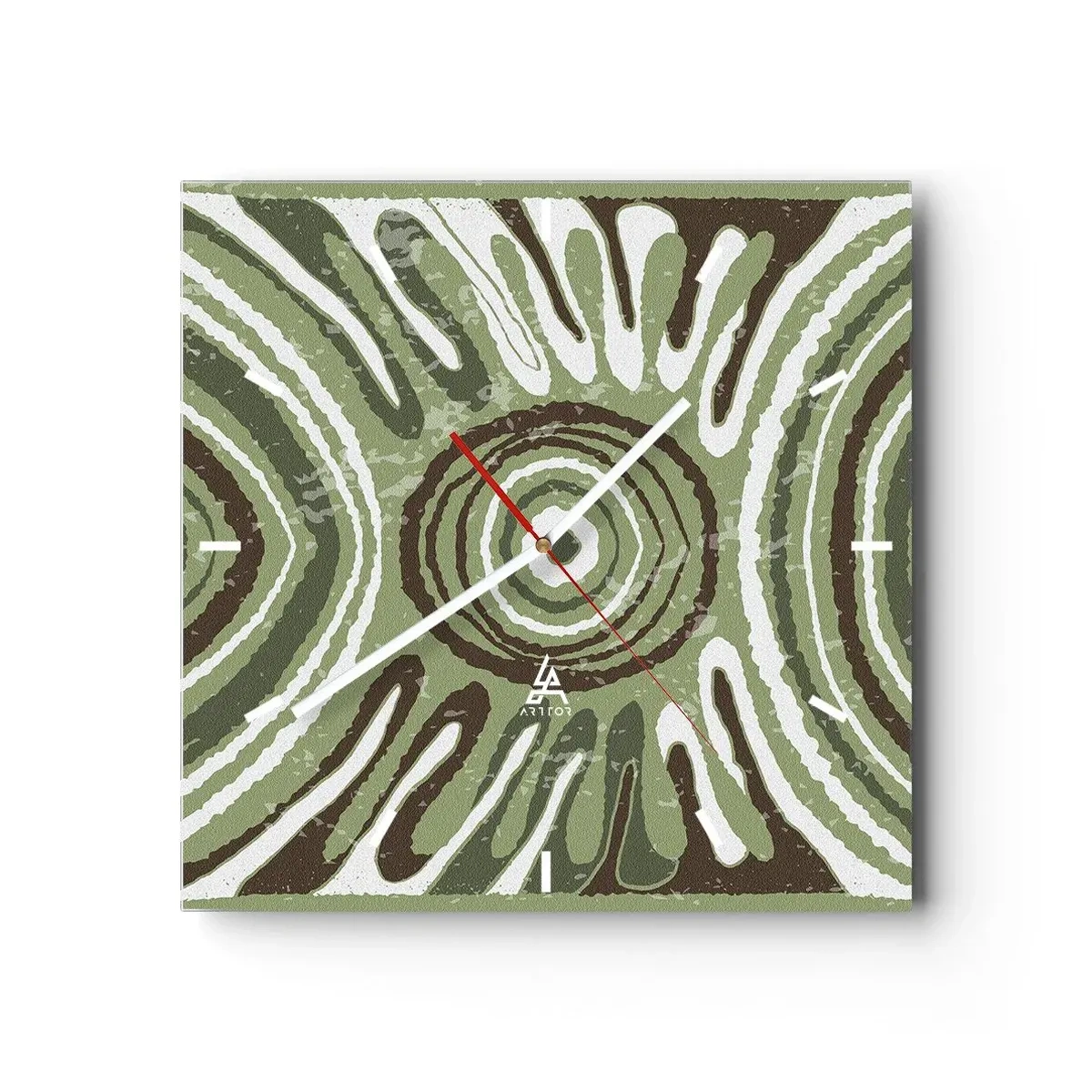 Wanduhr - Glasuhr - Abstrakte Muster in Grün- und Brauntönen - 30x30cm - Explosion von Emotionen - Moderne Wanddekoration für Wohnzimmer und Schlafzimmer ARTTOR