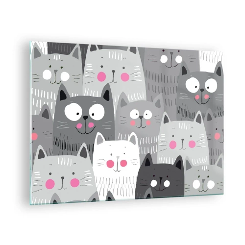 Glasbild - Bild auf glas - Lustige Katzen in grauen Farben auf weißem Hintergrund - 70x50cm - Katzenwelt - Moderne Wanddekoration für Wohnzimmer und Schlafzimmer ARTTOR