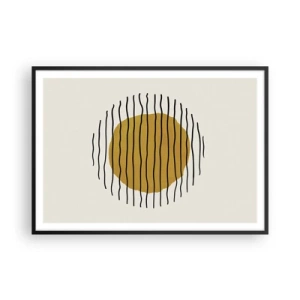 Poster in einem schwarzem Rahmen - Ein minimalistisches Motiv mit einem gelben Kreis und schwarzen Linien. - 100x70cm - Abstraktion, die vor Hitze zittert - Moderne Wanddekoration für Wohnzimmer und Schlafzimmer ARTTOR