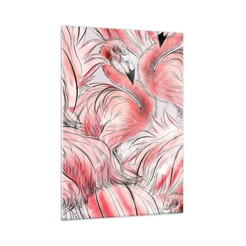 Glasbild - Bild auf glas - Rosa Flamingos im dekorativen Cartoon-Stil - 50x70cm - Bird Corps de Ballet - Moderne Wanddekoration für Wohnzimmer und Schlafzimmer ARTTOR