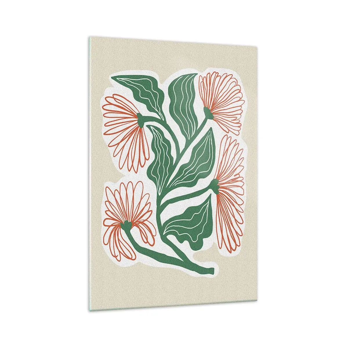 Glasbild - Bild auf glas - Eine Blumenzeichnung im minimalistischen Stil mit grünen Blättern - 70x100cm - Im Folkstil und modern - Moderne Wanddekoration für Wohnzimmer und Schlafzimmer ARTTOR