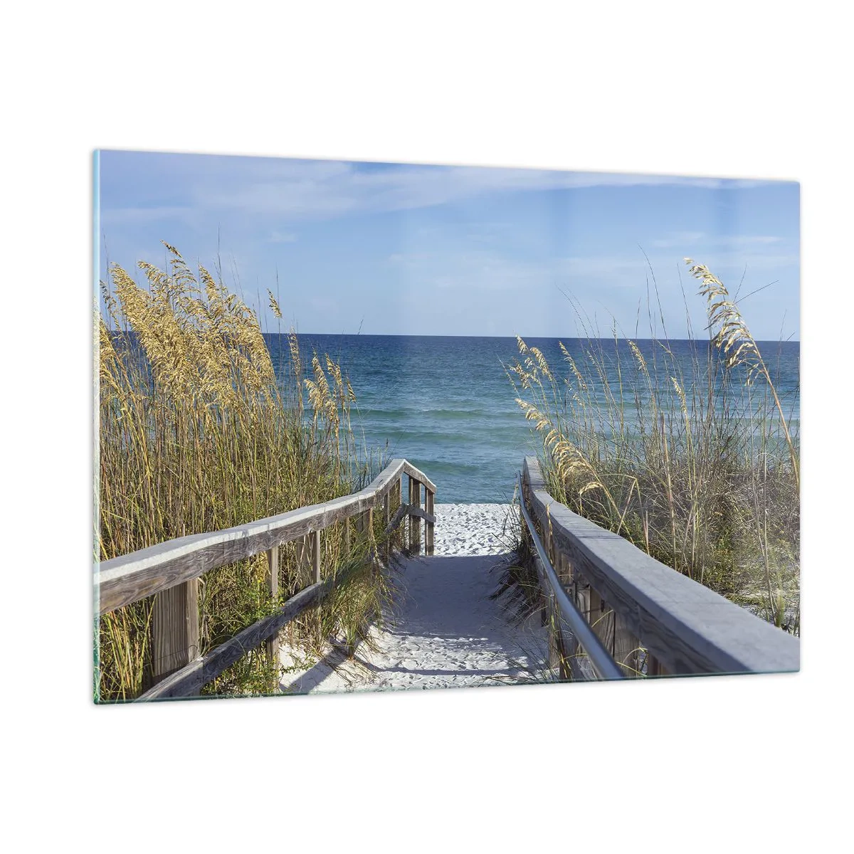 Glasbild - Bild auf glas - Weg zum Strand mit Meerblick - 120x80cm - In der Sonne, im Wind - Moderne Wanddekoration für Wohnzimmer und Schlafzimmer ARTTOR