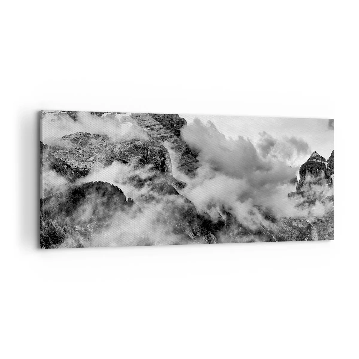 Bild auf Leinwand - Leinwandbild - Schwarz-Weiß-Ansicht der von Wolken umgebenen Berge - 120x50cm - Schön und grausam - Moderne Wanddekoration für Wohnzimmer und Schlafzimmer ARTTOR