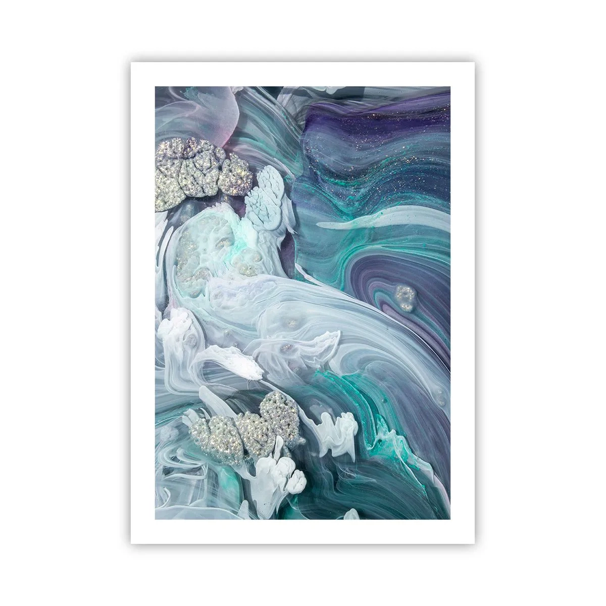 Poster - Ein abstraktes Motiv mit blauen und grünen Wirbeln und Texturen. - 50x70cm - Strömungen von Himmelblau - Moderne Wanddekoration für Wohnzimmer und Schlafzimmer ARTTOR