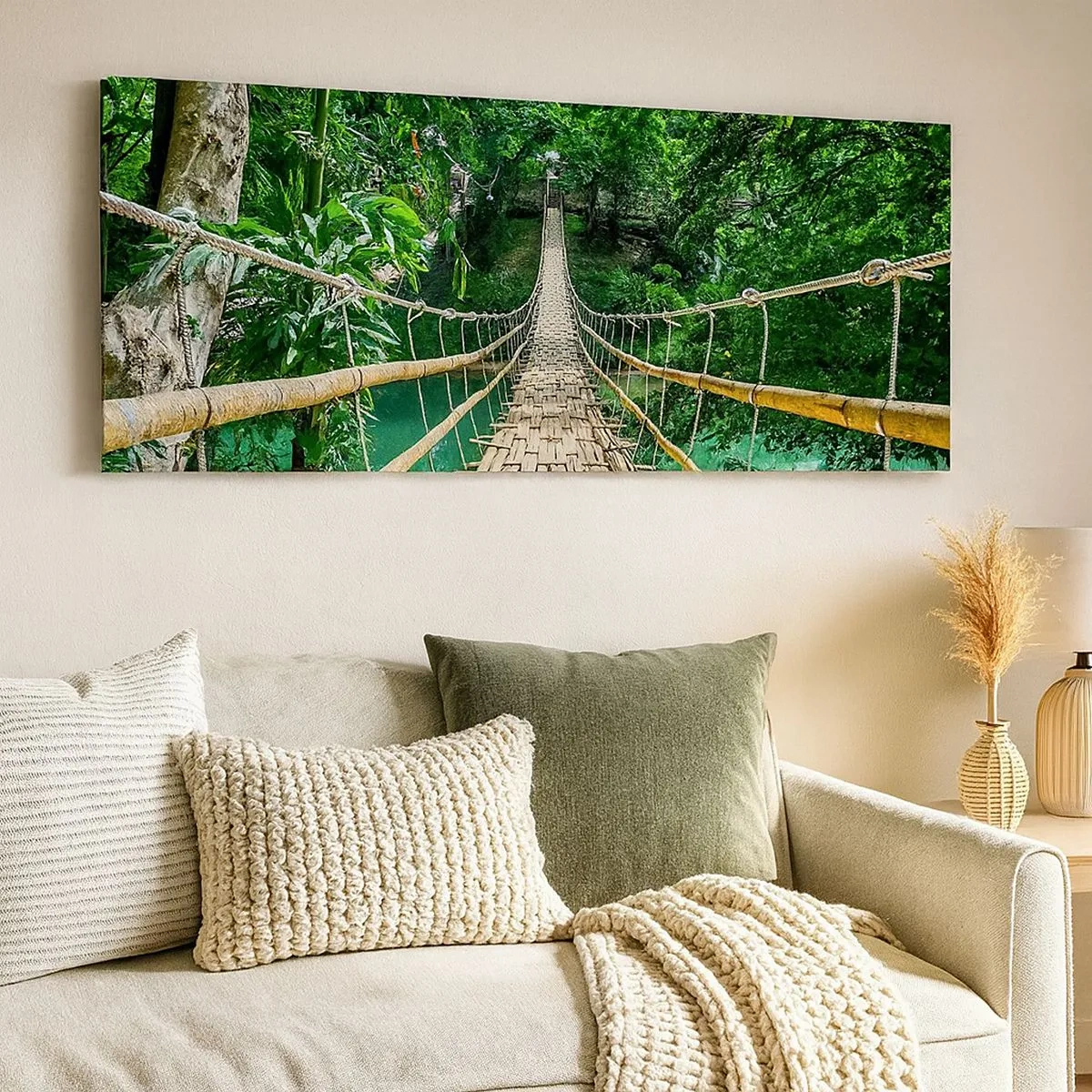 Bild auf Leinwand - Leinwandbild - Monkey Bridge über das Grün - 100x40 cm