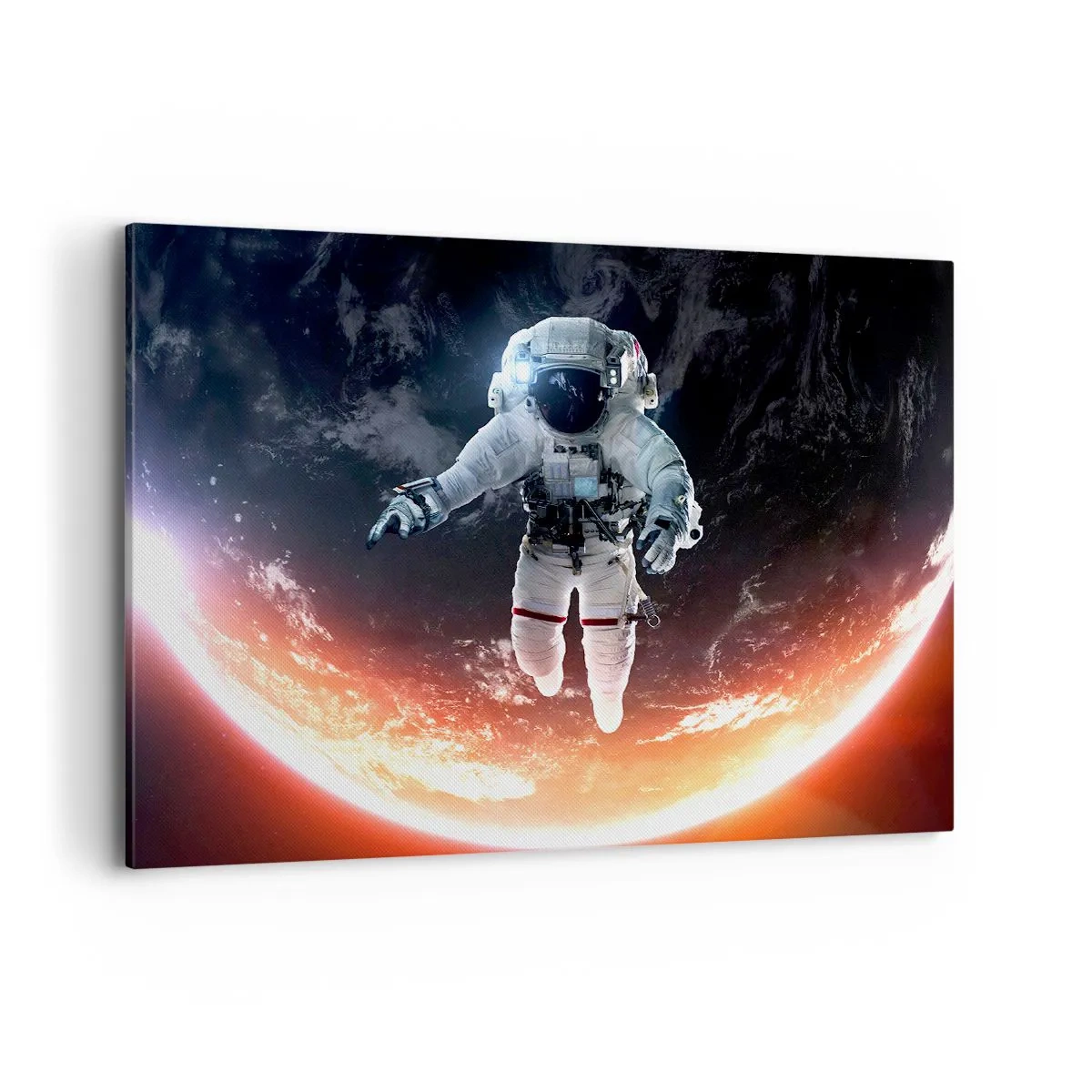 Bild auf Leinwand - Leinwandbild - Ein Astronaut schwebt über einer sonnenbeschienenen Erde - 100x70cm - Kann ich noch eine Weile bleiben? - Moderne Wanddekoration für Wohnzimmer und Schlafzimmer ARTTOR