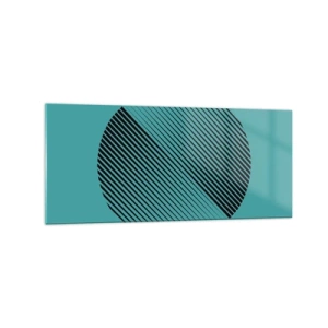 Glasbild - Bild auf glas - Ein minimalistischer Kreis mit Linien auf türkisfarbenem Hintergrund. - 120x50cm - Kreis – eine geometrische Variante - Moderne Wanddekoration für Wohnzimmer und Schlafzimmer ARTTOR